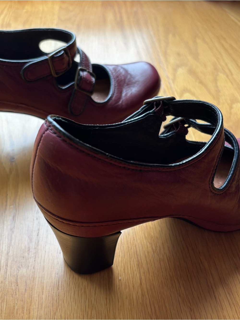 Clarks Burgundy Double-Strap Mary Jane Heels